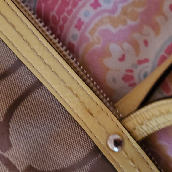Brown and Yellow Coach Handbag - Picture 6 of 8